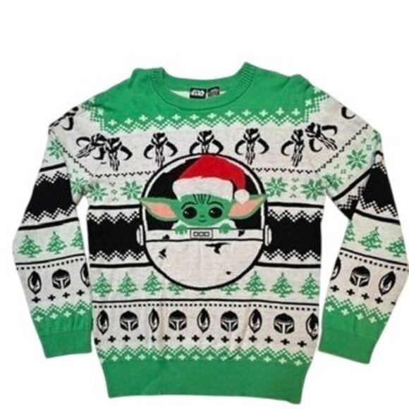 Star Wars Baby Yoda Ugly‎ Christmas Sweater Women Large Green White Mandalorian - Picture 8 of 12